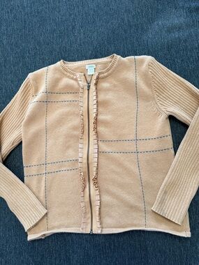 Camel Zip Front Cardigan Blue Stitch Grid KC Parker Girls 10-12 high quality
